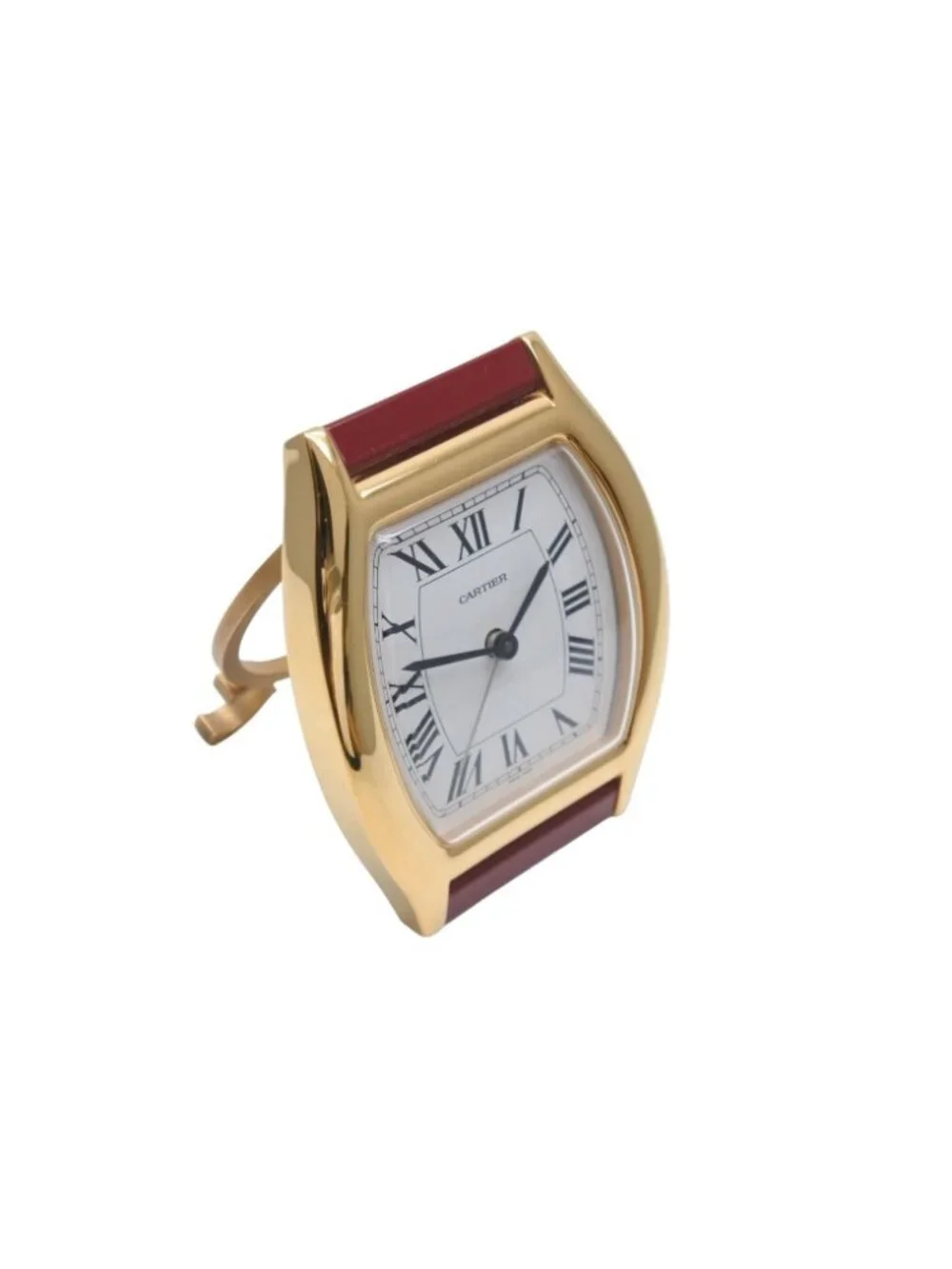 Cartier Tortue Table Clock White Dial Quartz White Gold Bordeaux Swiss